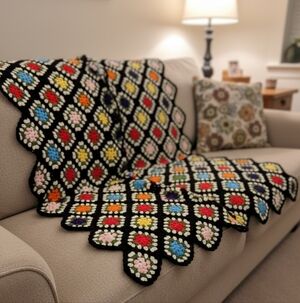 Vintage Multicolor Crochet Blanket